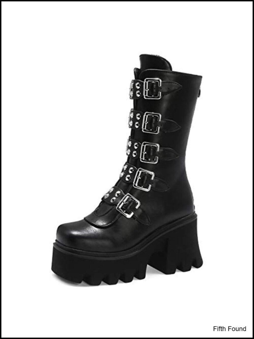 Platform Goth Combat Boots Studded Buckle Mid Calf Chunky Heel Zip